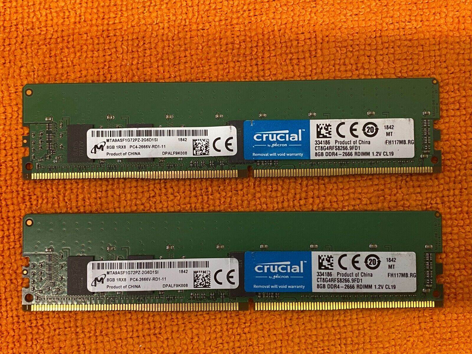 16GB (2x8GB) CRUCIAL 8GB DDR4 1Rx8 PC4-2666V-RD1-11 CT8G4RFS8266 SERVER ECC RAM