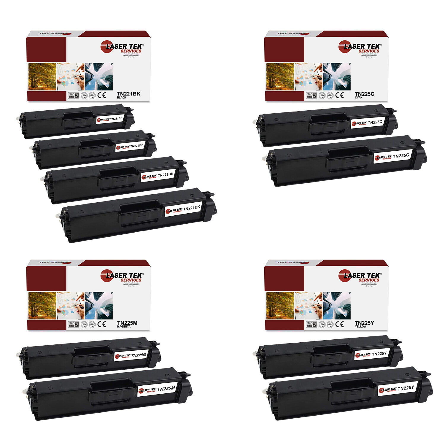 10Pk LTS TN-221 TN-225 BCMY HY Compatible for Brother HL3140CW 3142CW Toner