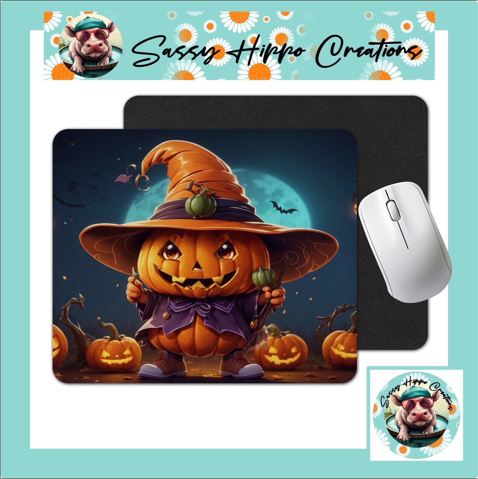 Mouse Pad Jack O Lantern Spooky Halloween Pumpkin Anti Slip Back Easy Clean