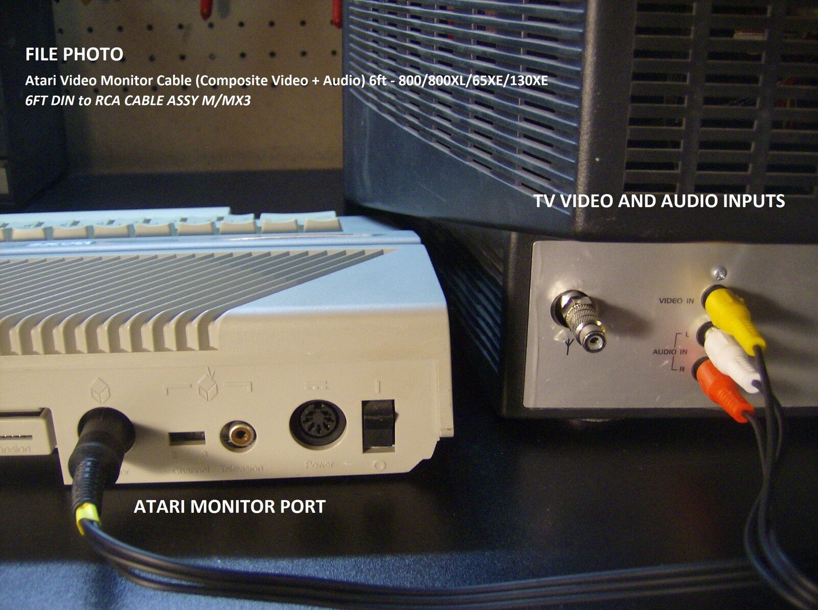 6' Atari Video A/V TV Cable (Composite Video + Audio) - 800/800XL/65XE/130XE 