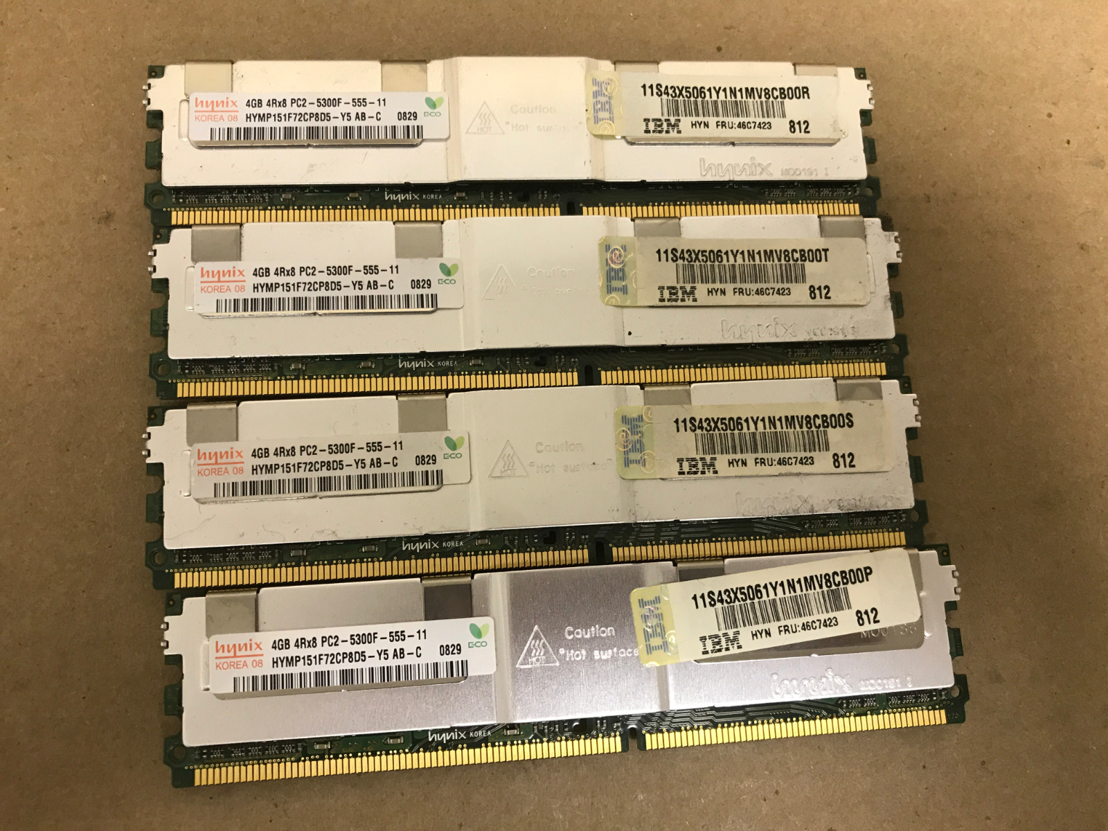 Lot of 4x4GB DDR2 PC2-5300F ECC FBD Server Memory IBM P/N 43X5285 46C7576