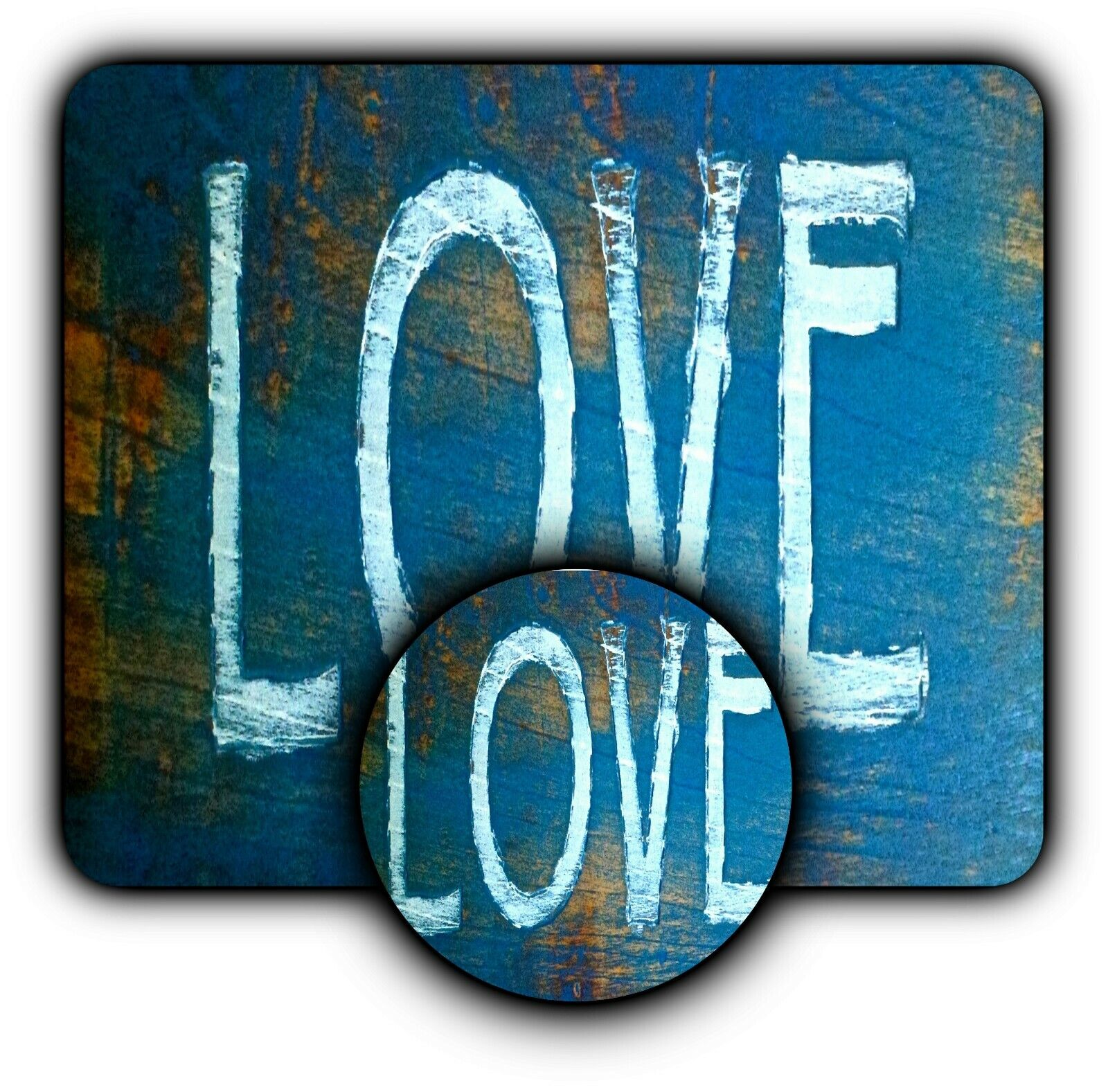 Mouse Pad Sign + Coaster - Rustic Style - Love Blue - 1/4\