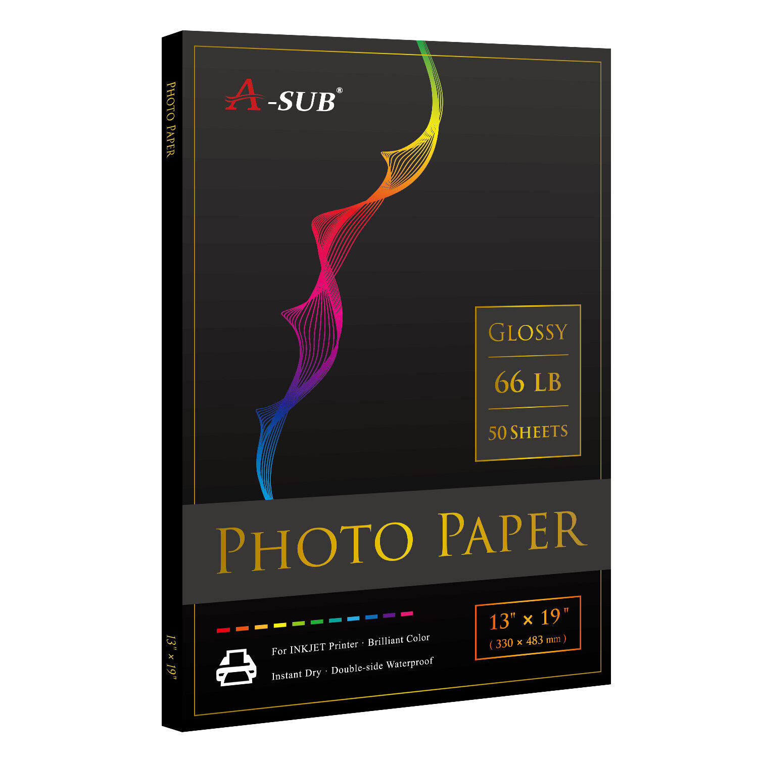 A-SUB Premium Photo Paper 13x19 Glossy 66 lb Waterproof Inkjet Printer A3+ 50 Sh