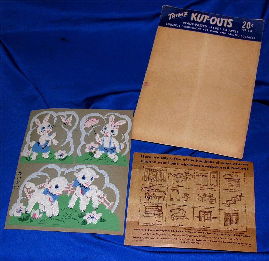 VTG  PKG DIE CUT PUNCH OUT DECALS 1940S TRIMZ Bunny  - CRAFTS, CARDS, SCRAPBOOK