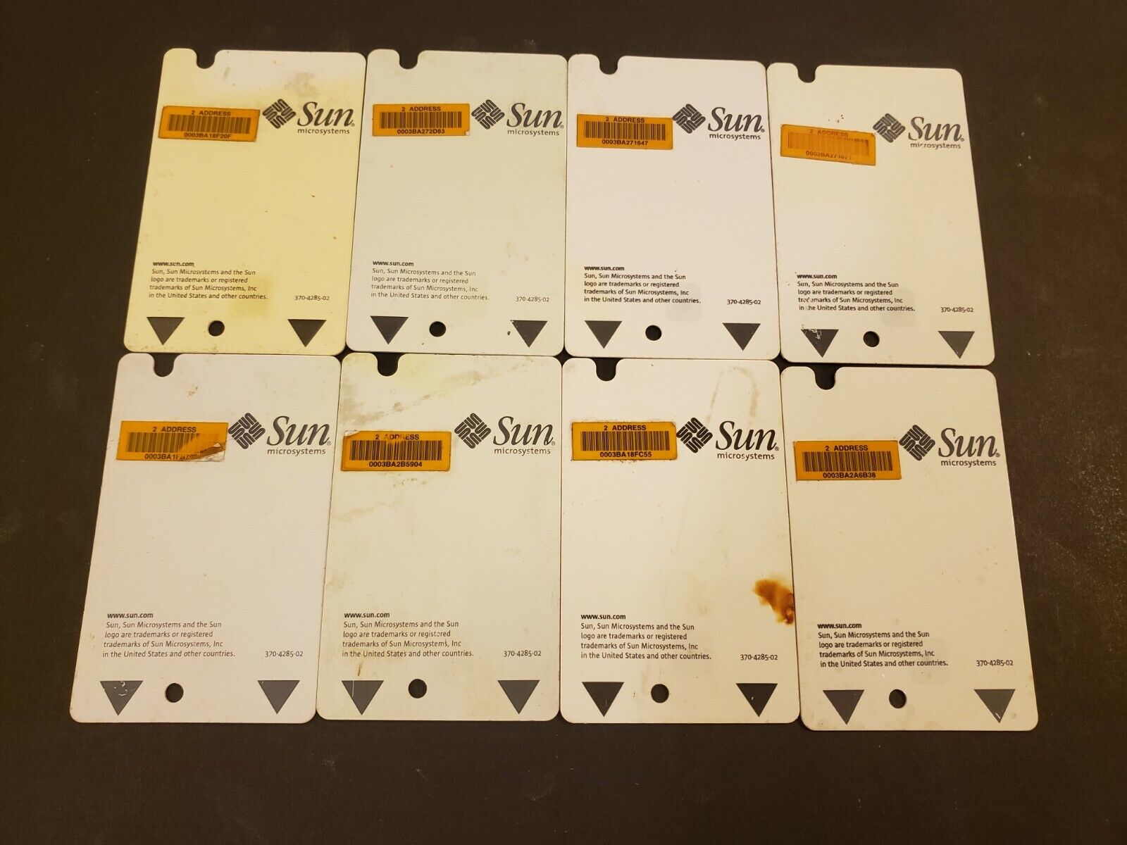 8x Lot SUN Microsystems 370-4285 SYSTEM CONFIGURATION Card 370-4285-02 GOLD 32g