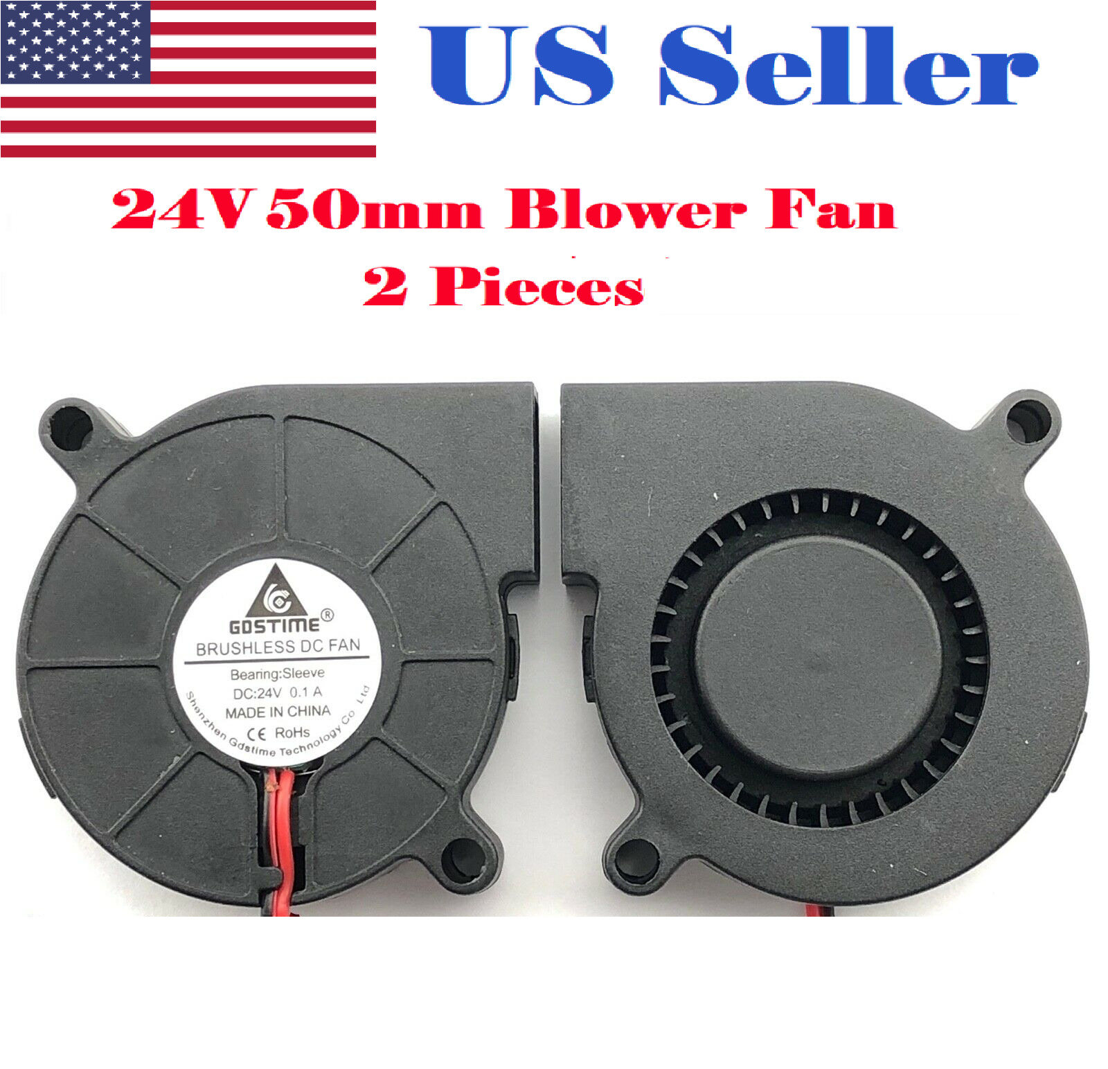 2Pcs  24V DC50mm Blowers Cooling Fan 5015 Hotend Extruder For RepRap 3D Printer 