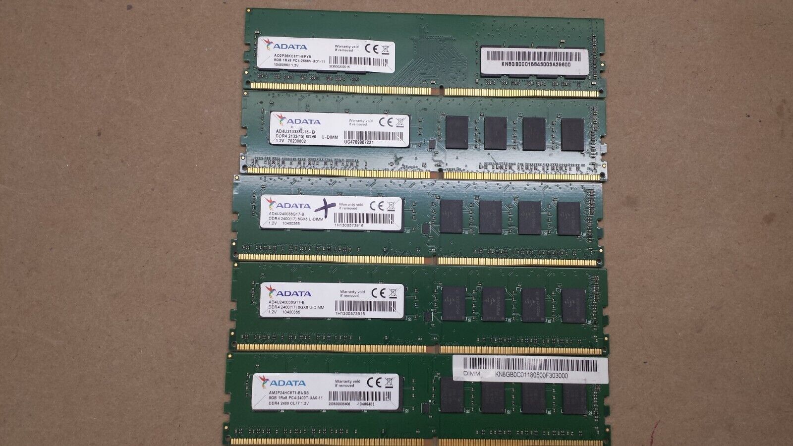 LOT OF 5 ADATA 8GB (5X8GB) DDR4 DESKTOP RAM MEMORY (MM178)