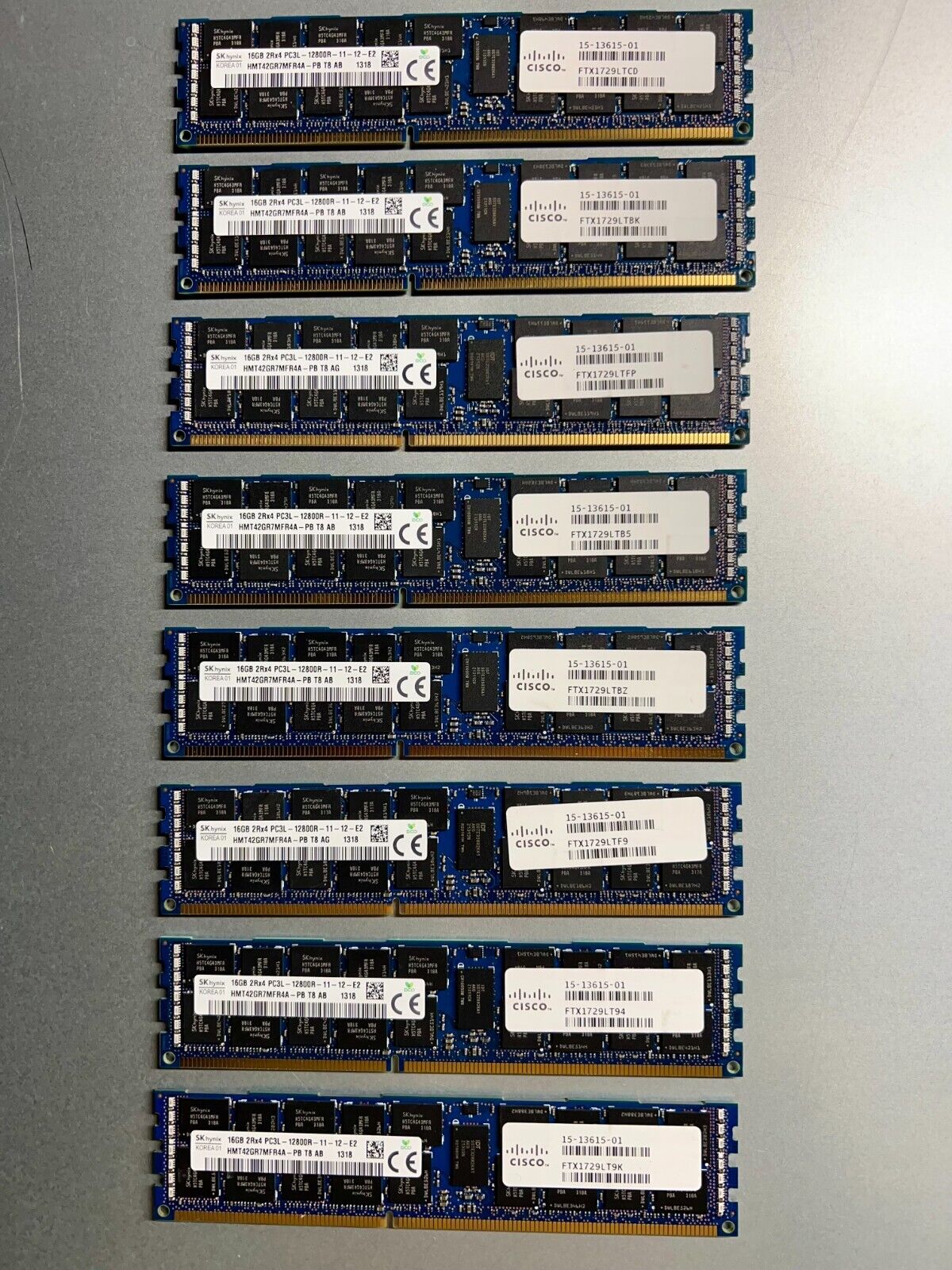 Lot of 8 - SKhynix 16GB DDR3 1600MHz 2Rx4 PC3L-12800R ECC - CISCO 15-13615-01