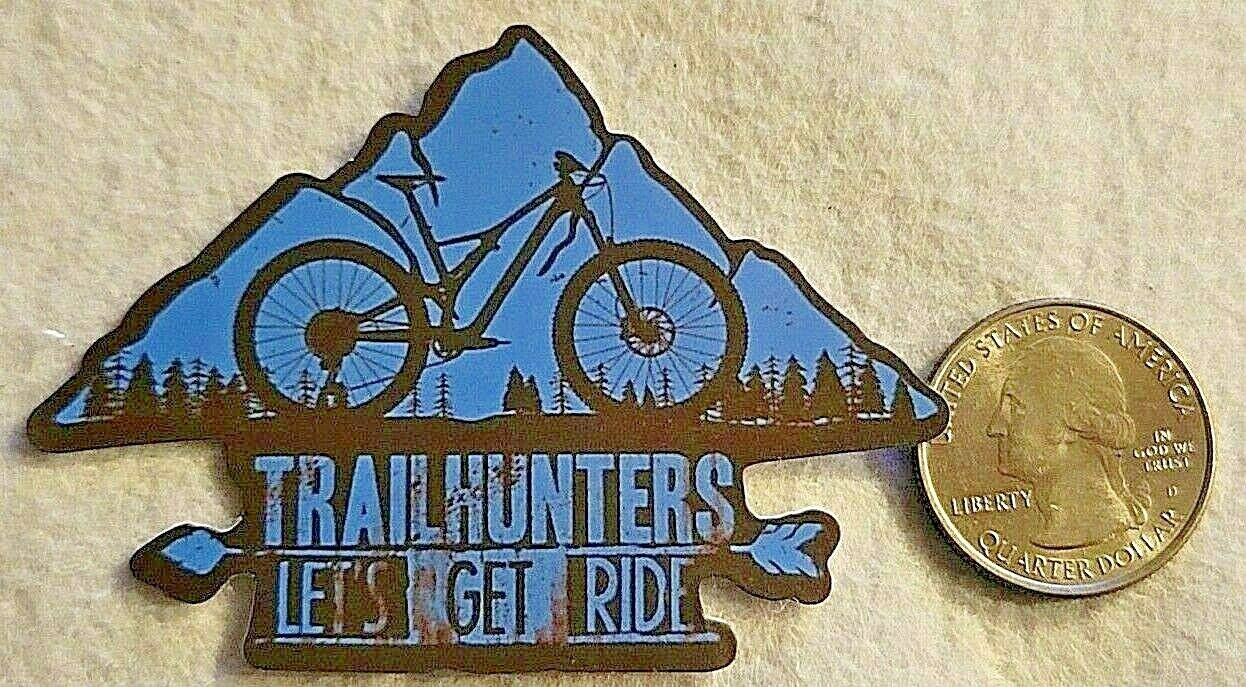 Trailhunters Let's Get Ride With Bike In Front of Mountains Sticker Decal Unique