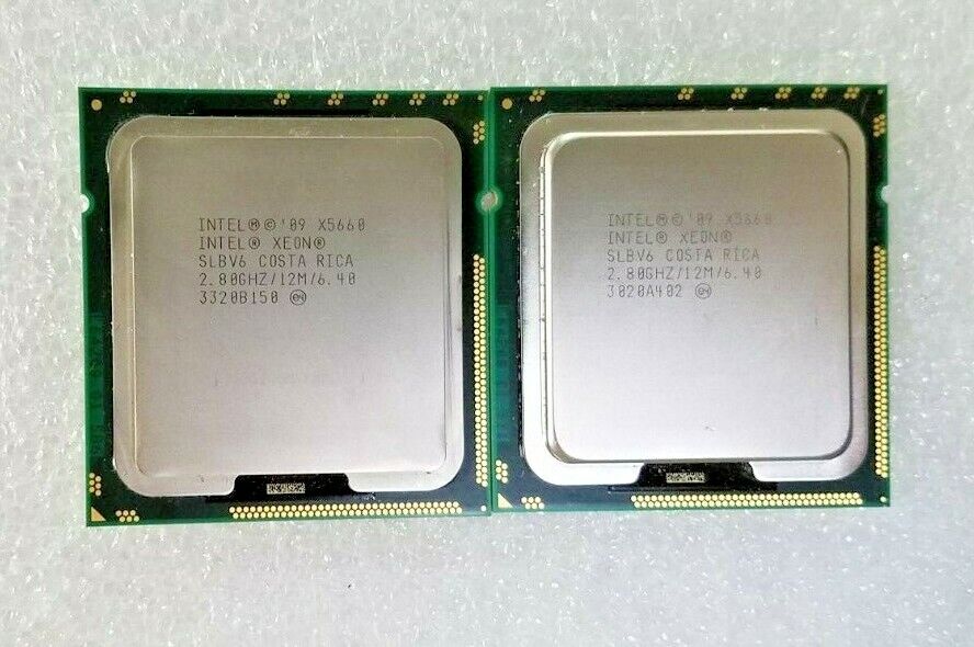 One lot of 2 Matching Pair Intel Xeon SLBV6 X5660 2.8GHz 12MB 6Core LGA1366 CPU 