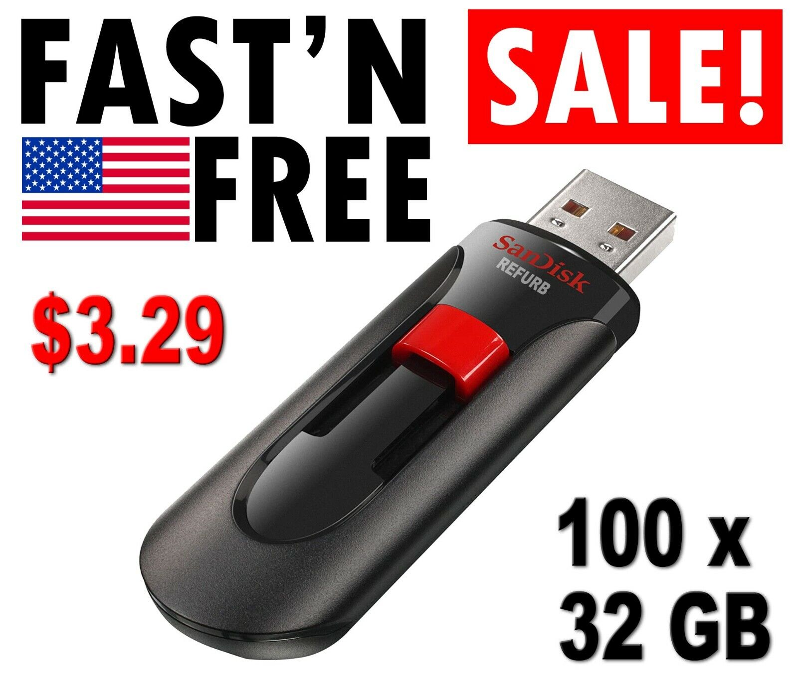 Lot 100x SanDisk Cruzer Glide 32GB USB flash thumb drive SDCZ60-032G 100 x 32 GB