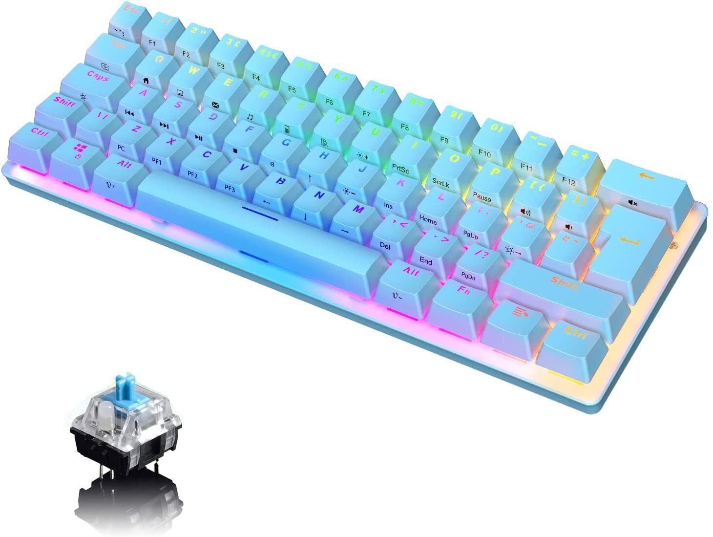 Compact 60% Mechanical Gaming Keyboard Mini RGB Backlit Type-C Wired for PC/PS4