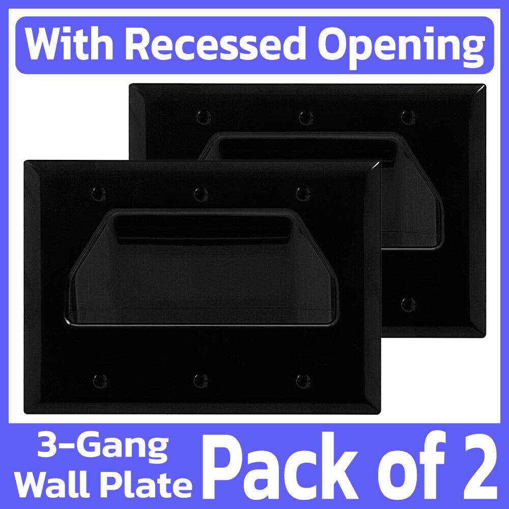 2 Pack Recessed Pass-Through Wall Plate 3 Gang Low Voltage Cable Faceplate Black