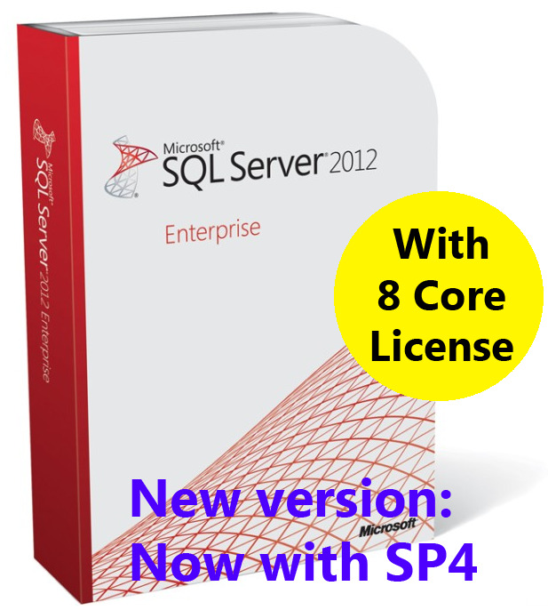 Microsoft SQL Server 2012 Enterprise with SP4. New Complete with 8 Core License