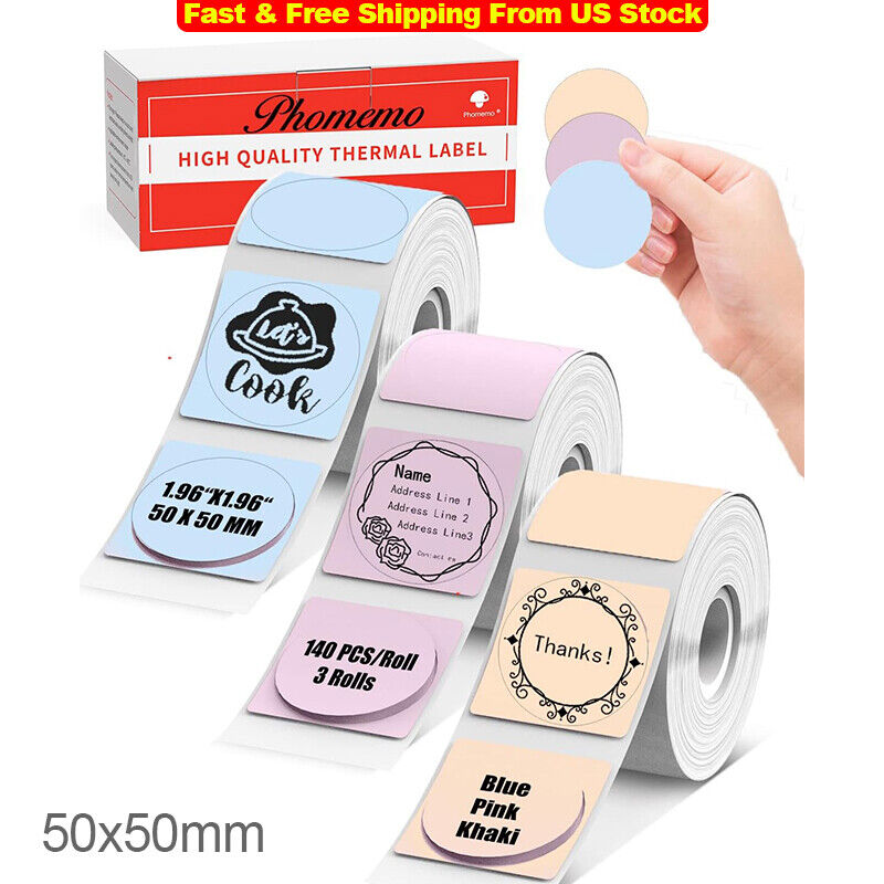 50x50mm 3 Rolls Self-Adhesive Thermal Label Sticker Paper for Phomemo M110/M200