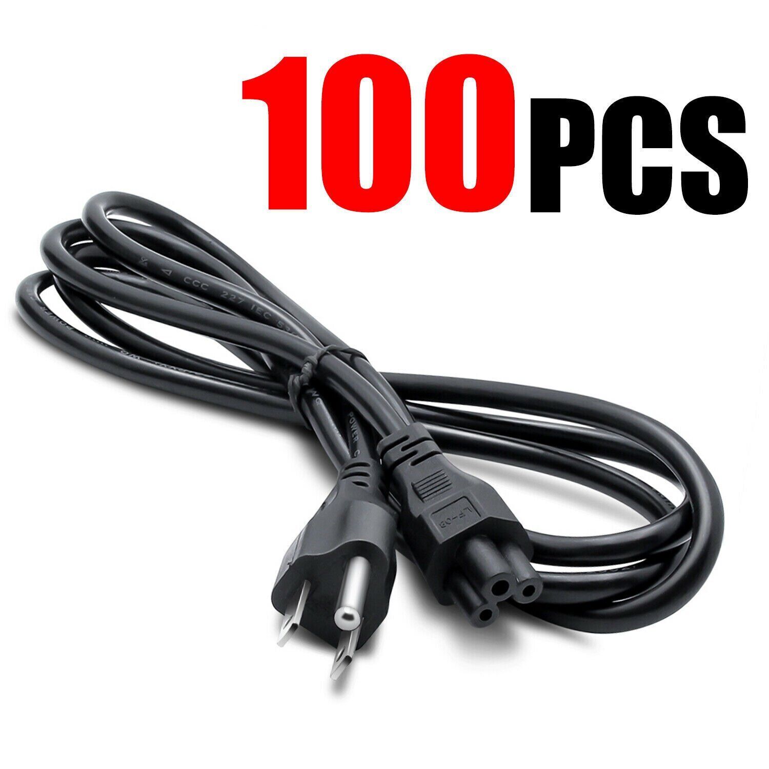 Lot of 100pcs 6ft PC 3-Prong Mickey Mouse AC Power Cord for Laptop, PC, Printers