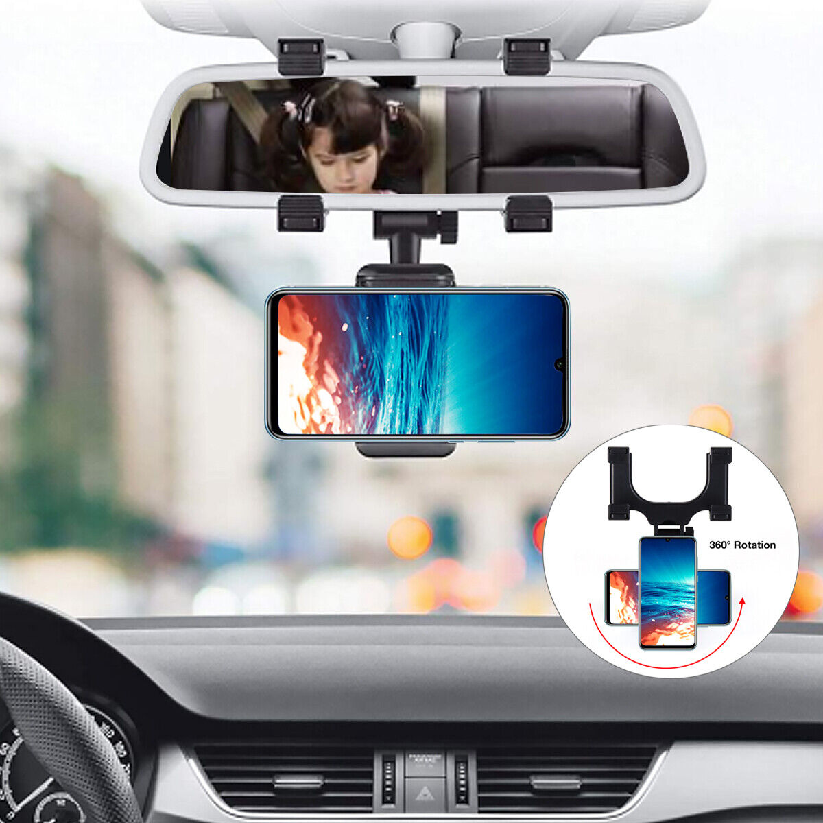 Universal 360 Rotation Car Rear View Mirror Mount Stand GPS Cell Phone Holder US