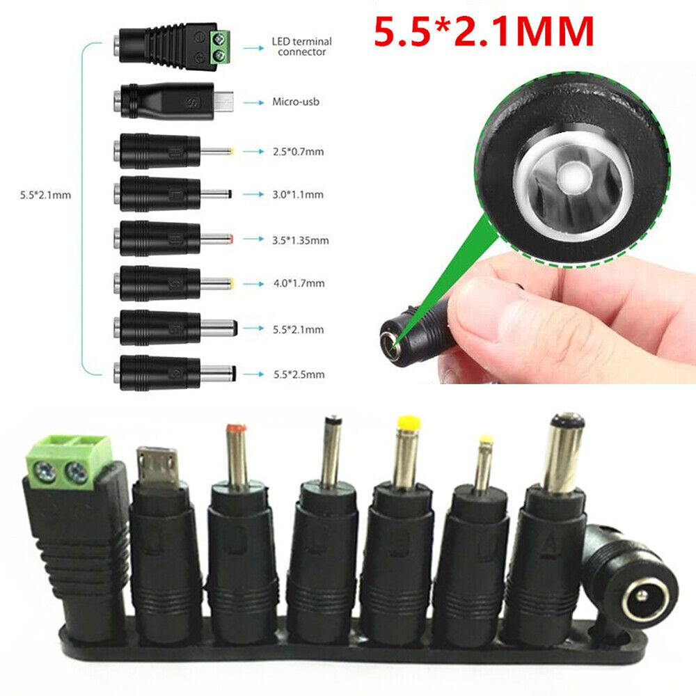 8Pcs Universal DC Plugs 5.5mm x 2.1mm Female to Male Power Supply Adapter Tips