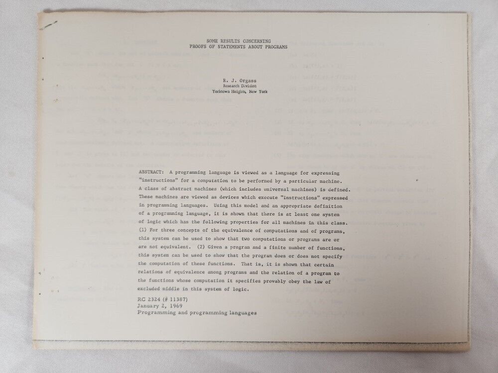 IBM Some Results Concerning Proofs Of Statements About Programs ~ Jan. 2, 1969