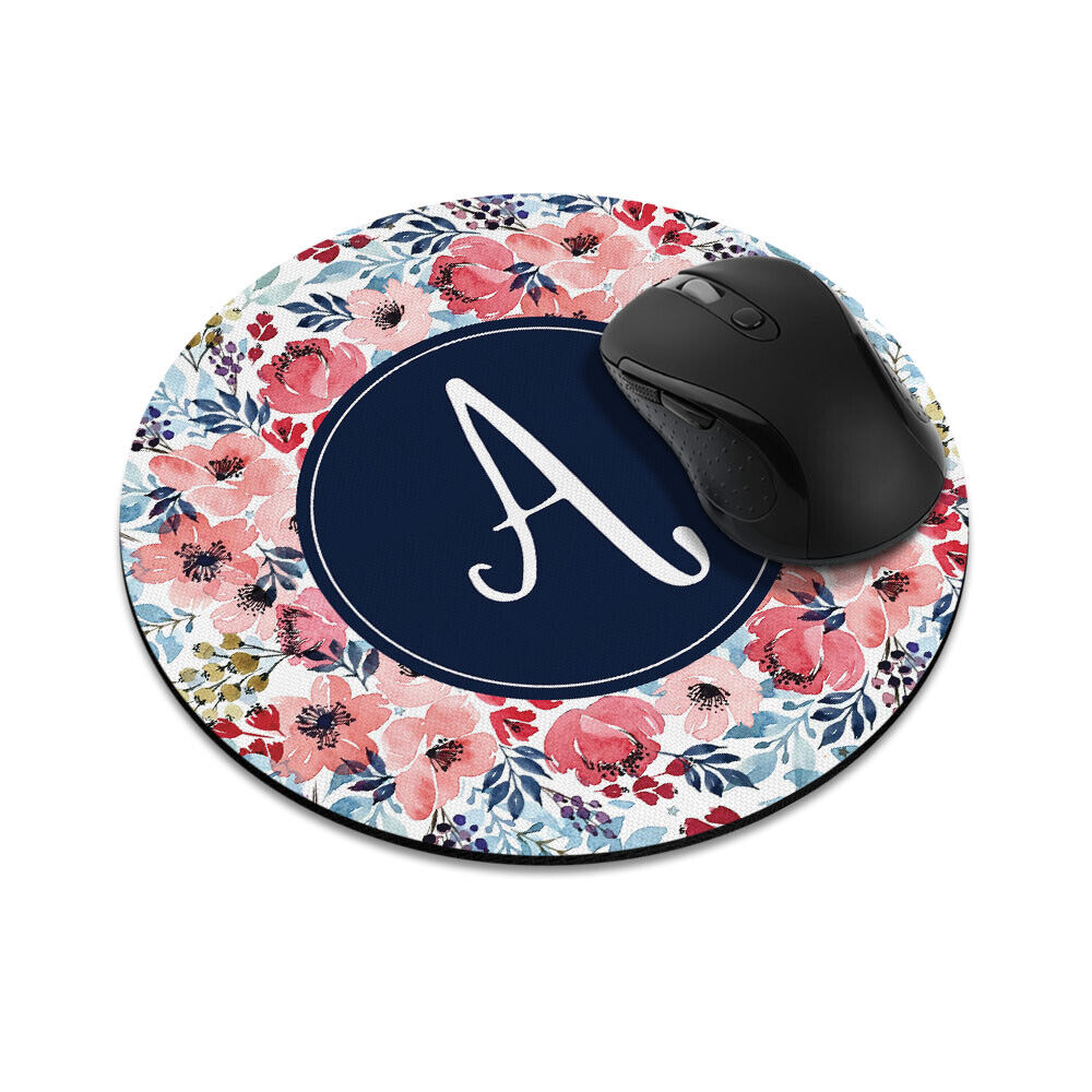 Letter Monogram Initial Flower Gaming Circle Mousepad For Computer PC Laptop