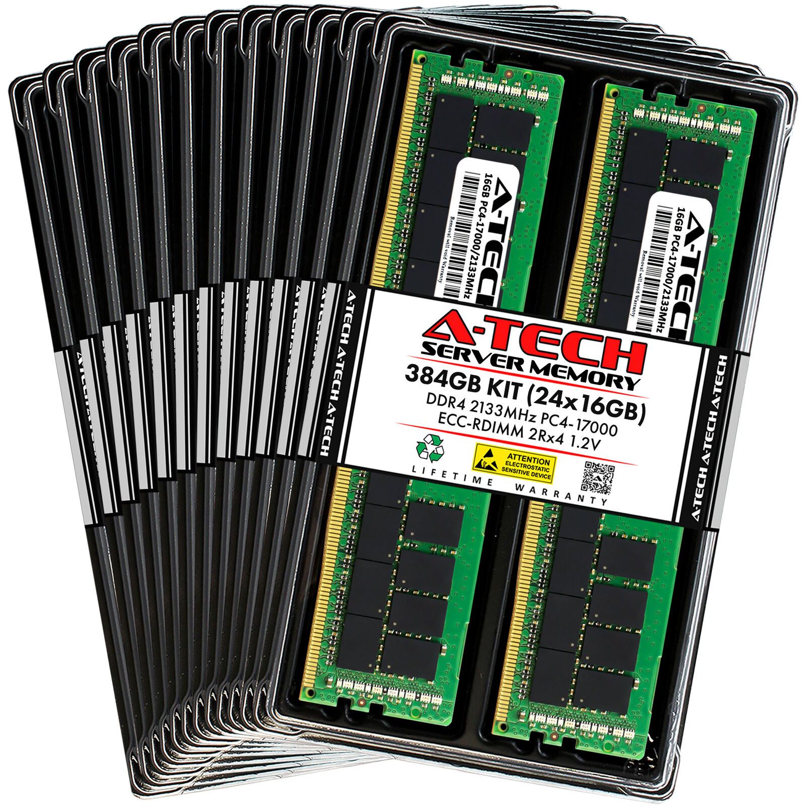 A-Tech 384GB 24x 16GB 2Rx4 PC4-17000R DDR4 2133 ECC REG RDIMM Server Memory RAM