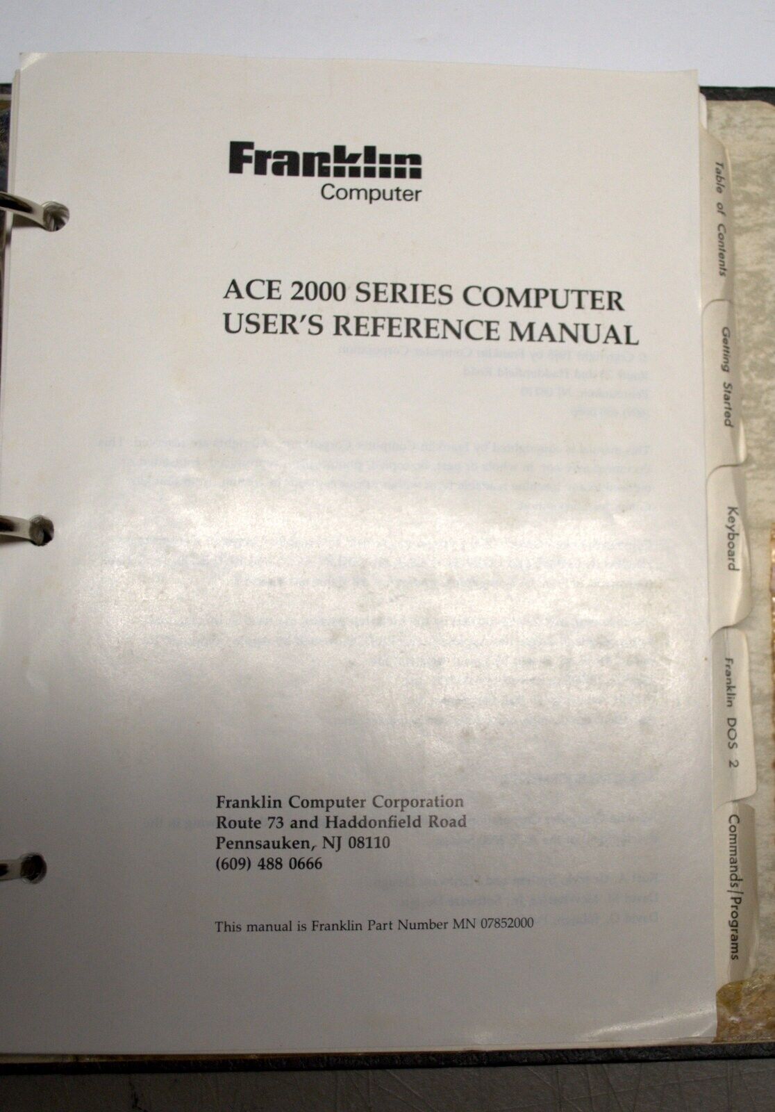 Rare Franklin ACE 2000 User Manual  (ships Worldwide)