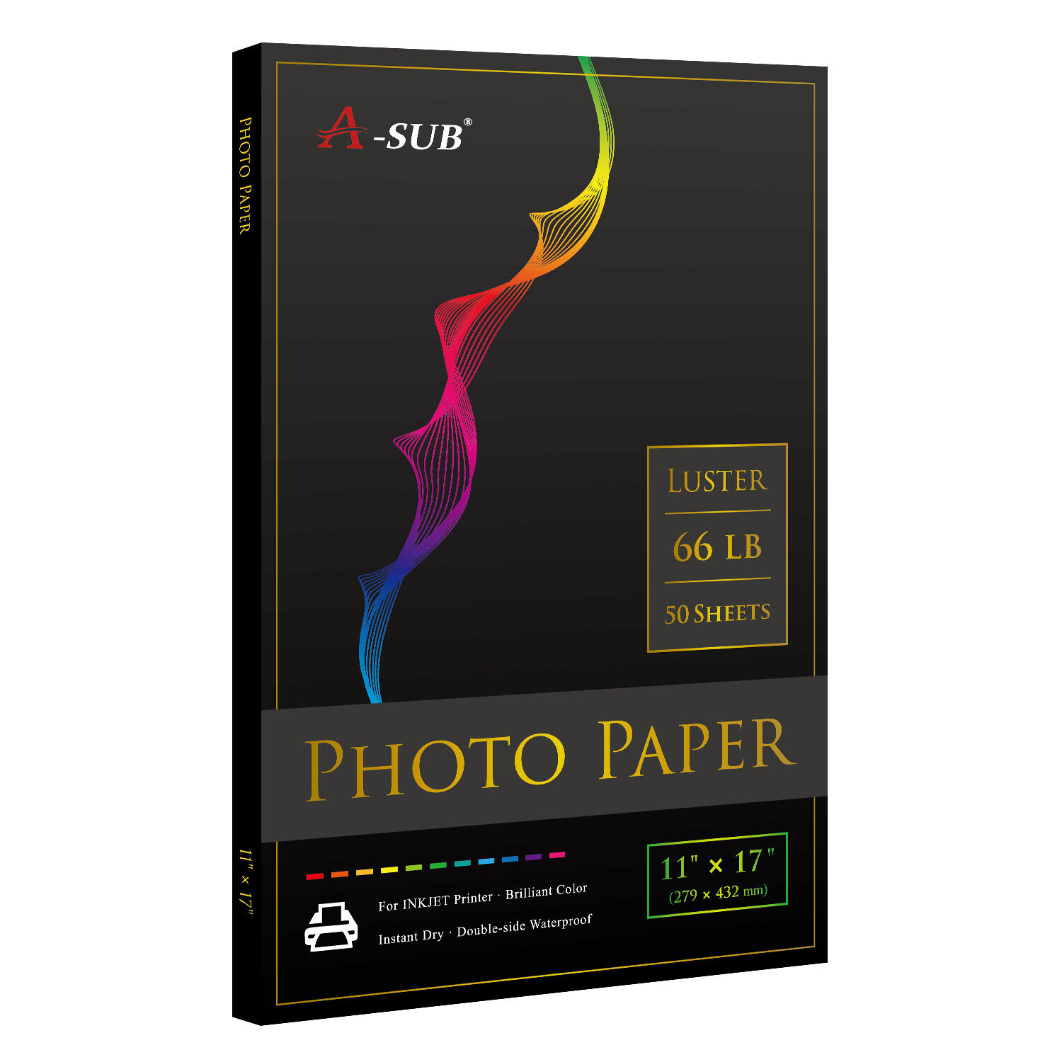 A-SUB Pro Luster Photo Paper 11X17 for Inkjet Printer 250g Semi Gloss 50 PK 66lb