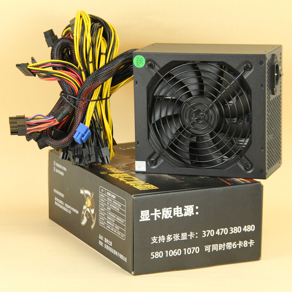 2400W Modular Power Supply For 8 Graphic Cards Rig Coin Mining Miner 160V-240V