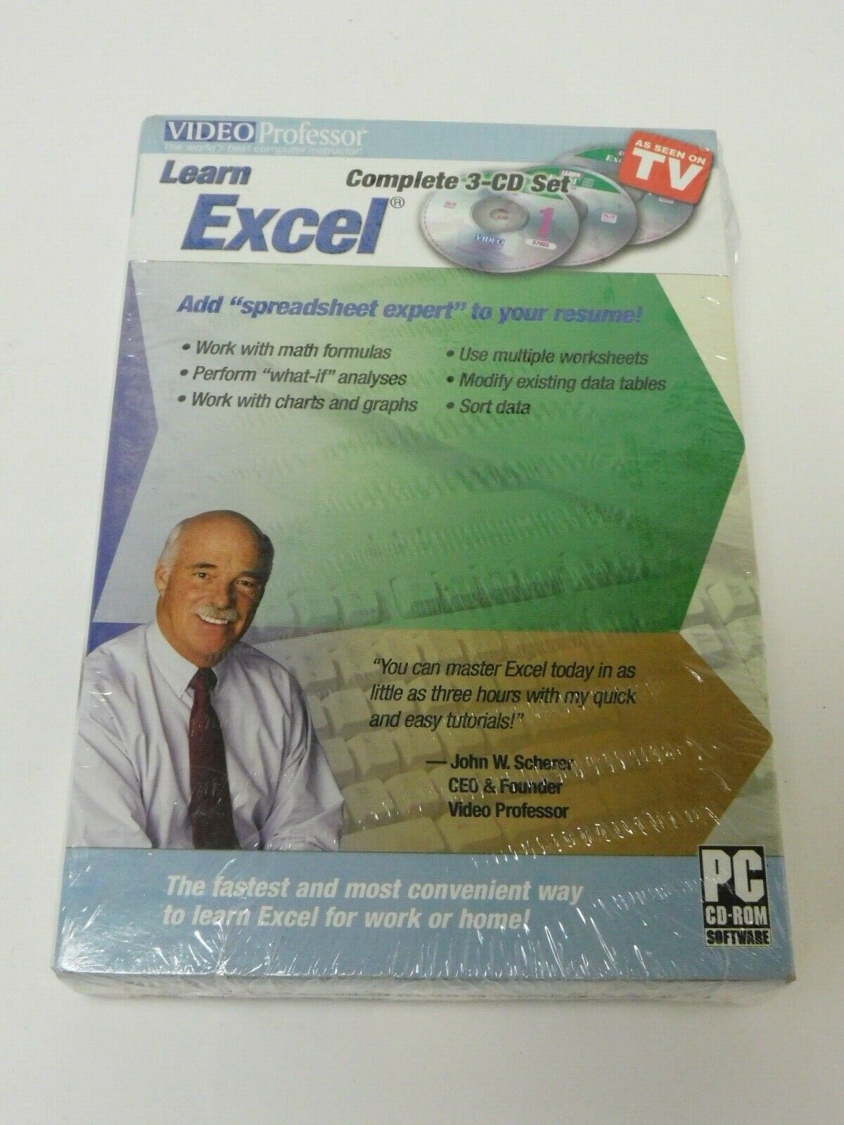 New Video Professor Learn Excel Fast & Easy 3-CD Set PC CD-ROM - Factory Sealed
