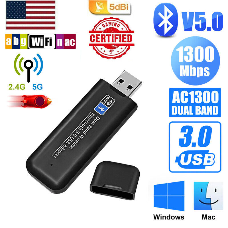 AC1300 USB 3.0 Wireless WiFi Network Receiver Adapter 5G Bluetooth 5.0 Dual Band