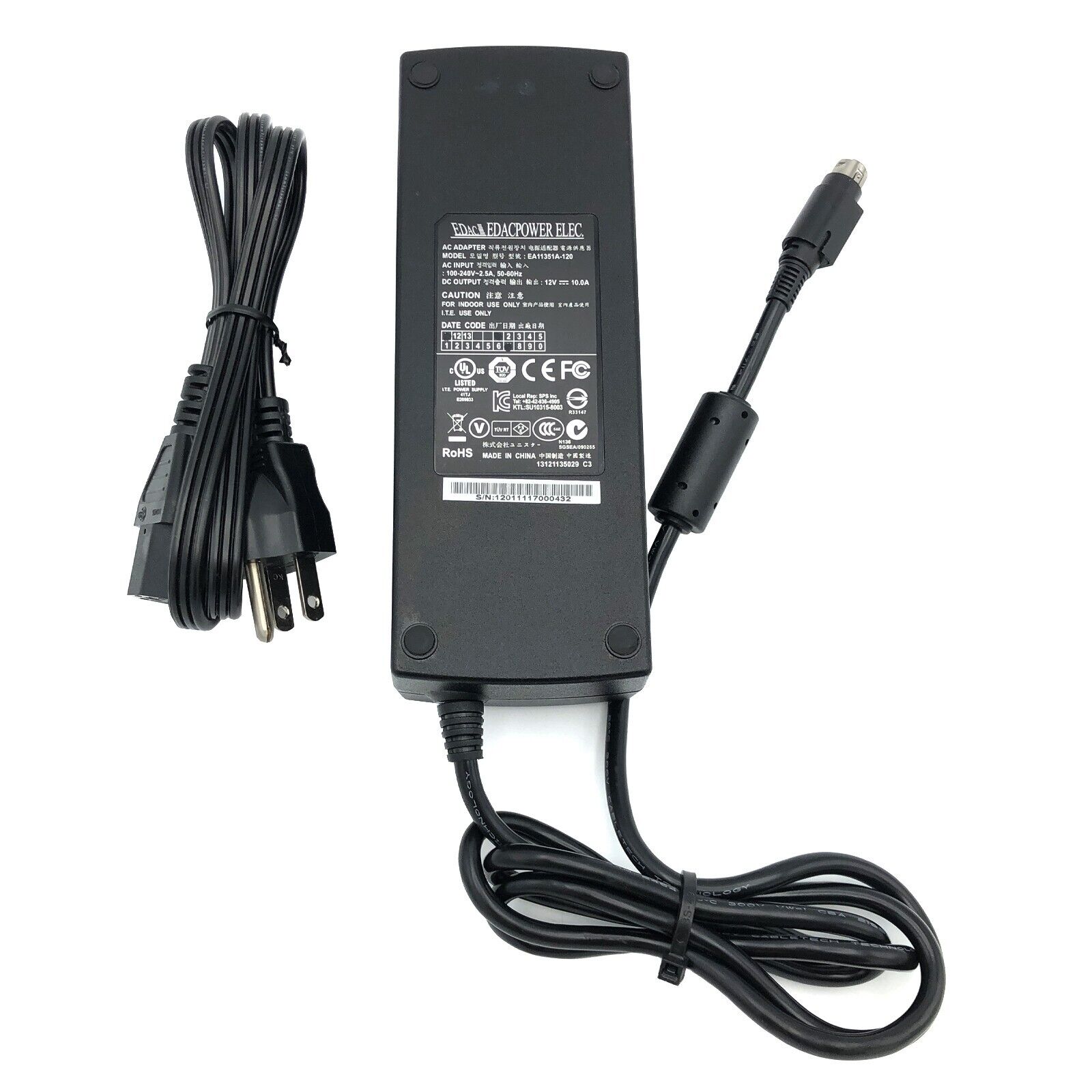 Genuine Edac EA11351A-120 AC Adapter Power Supply 12V 10A 4Pin Connector w/Cord
