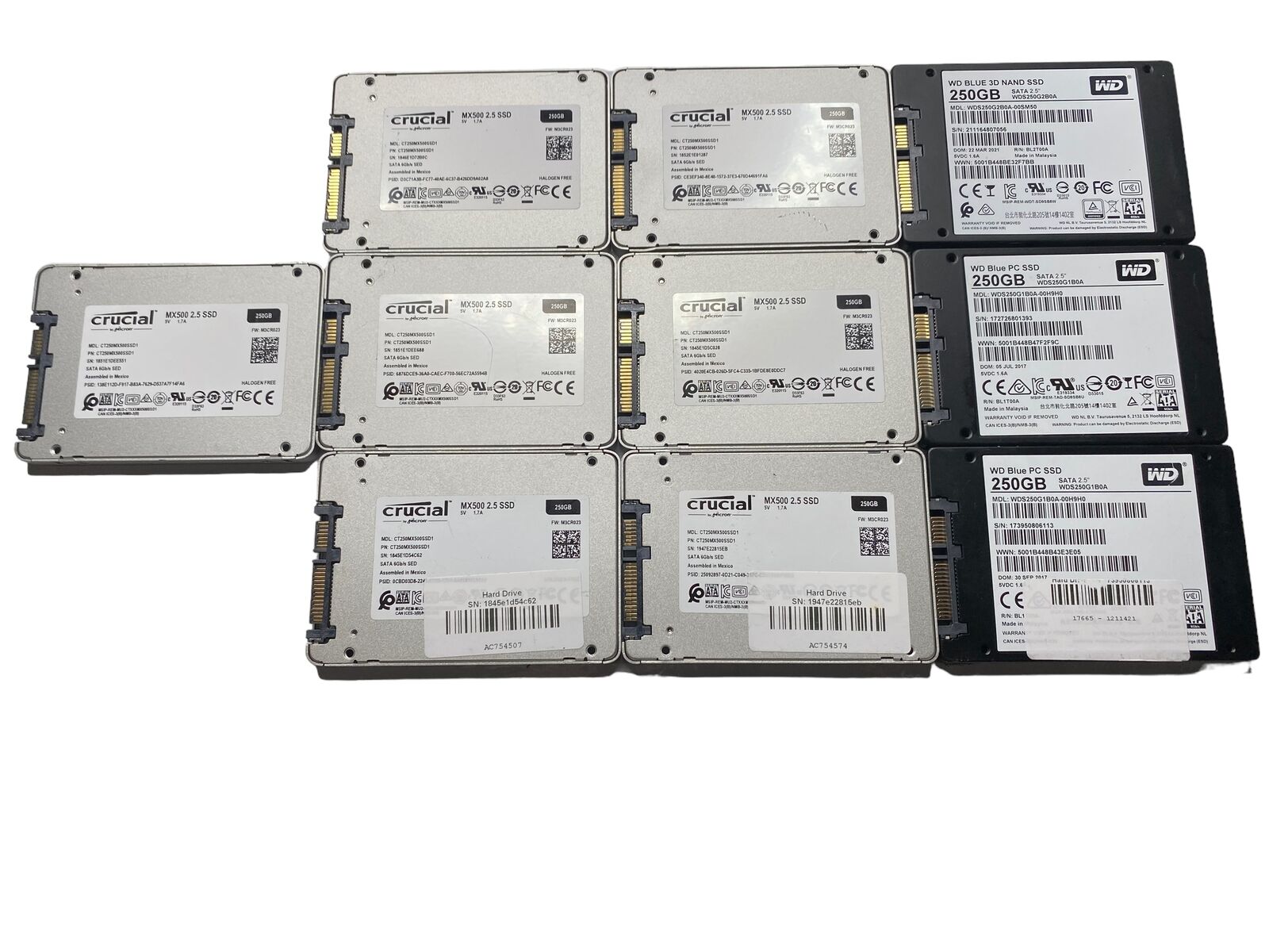 Lot of 10 Mixed Brand Model 250GB 2.5