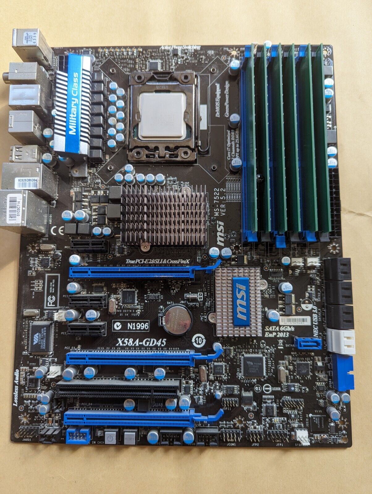 Motherboard/CPU/Ram Combo - MSI X58A-GD45, LGA1366 - Intel i7-960 - 12 GB Ram