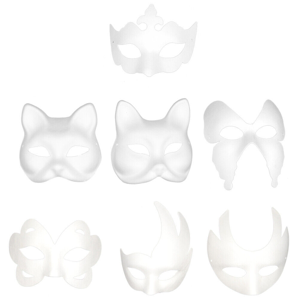  7 Pcs Paintable Halloween Party Favors DIY White Pulp Mask Blank