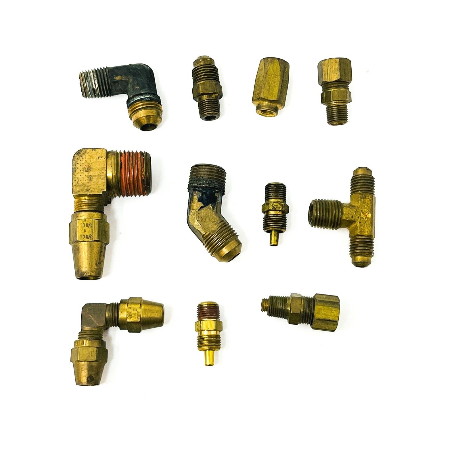 11 pcs Set of Brass Fittings Elbow Tee Straight 3/8, 1/4, 3/16 inch Assorted