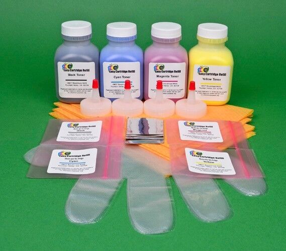 HP CM1415 CM1415fnw 4-Color (BCMY) Toner Refill Kit with Chips. 175gr.