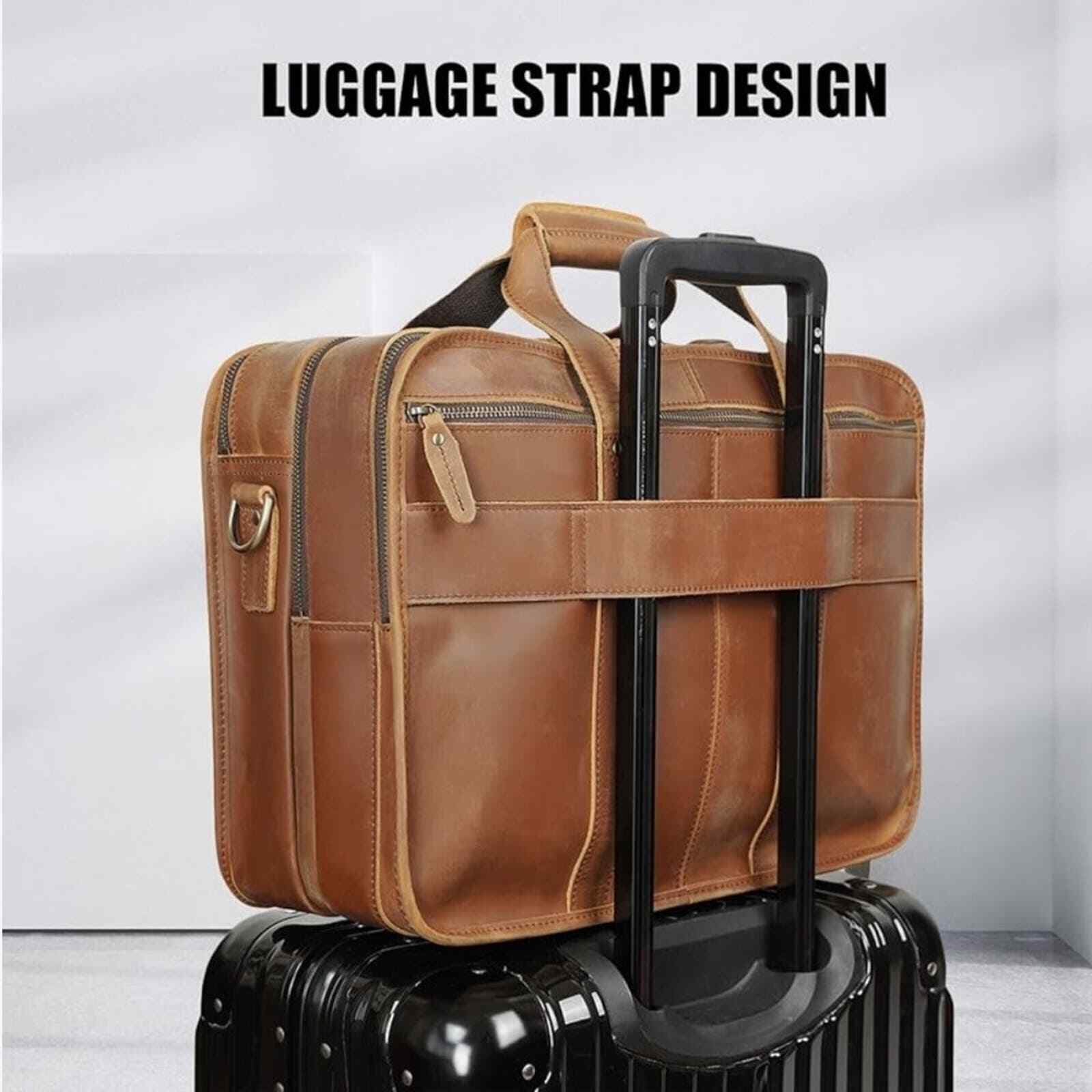 Men's Luxury Leather Briefcase 17” Business Travel Laptop Messenger Brown Bag