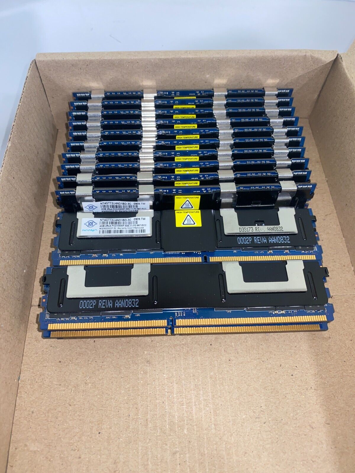 Lot of 12ps Nanya 4GB 2Rx4 DDR2 NT4GT72U4ND1BD-3C PC2-5300F 667MHZ FB Ram