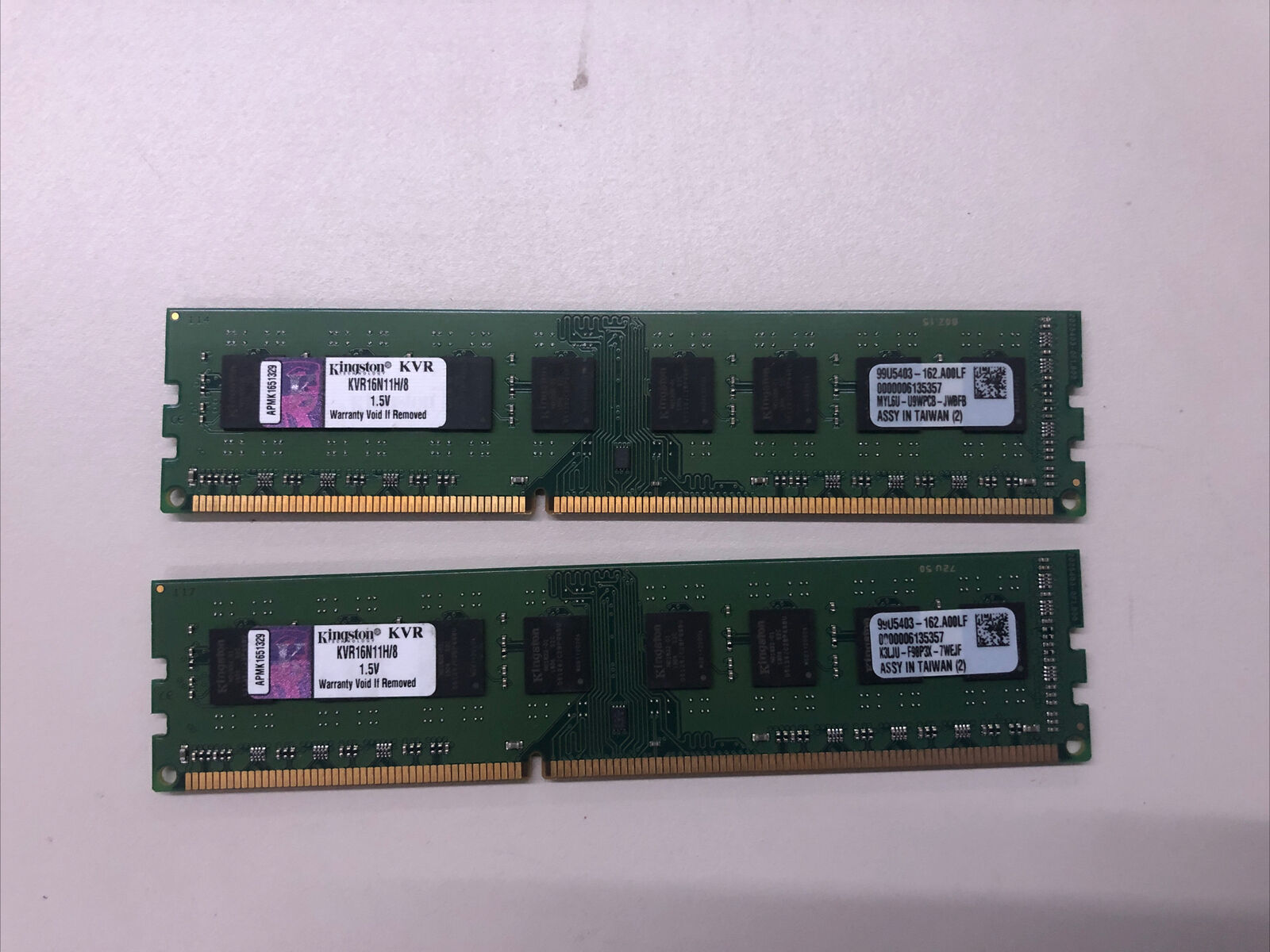 KINGSTON KVR16N11H/8 8GB 2RX8 DDR3 RAM PC-12800 X2 (TOTAL 16GB) - USED