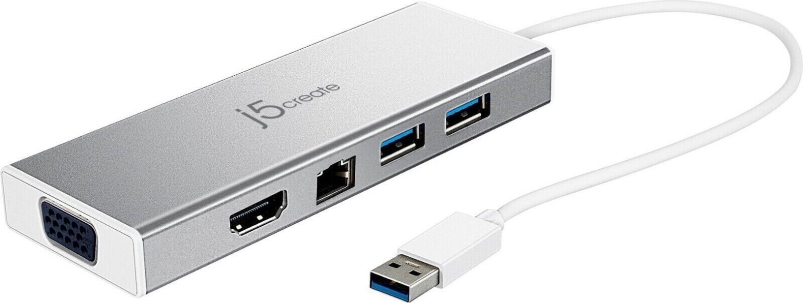 J5 Create USB 3.0 Hub Mini Dock HDMI & VGA Dual Display /Gigabit Ethernet JUD380