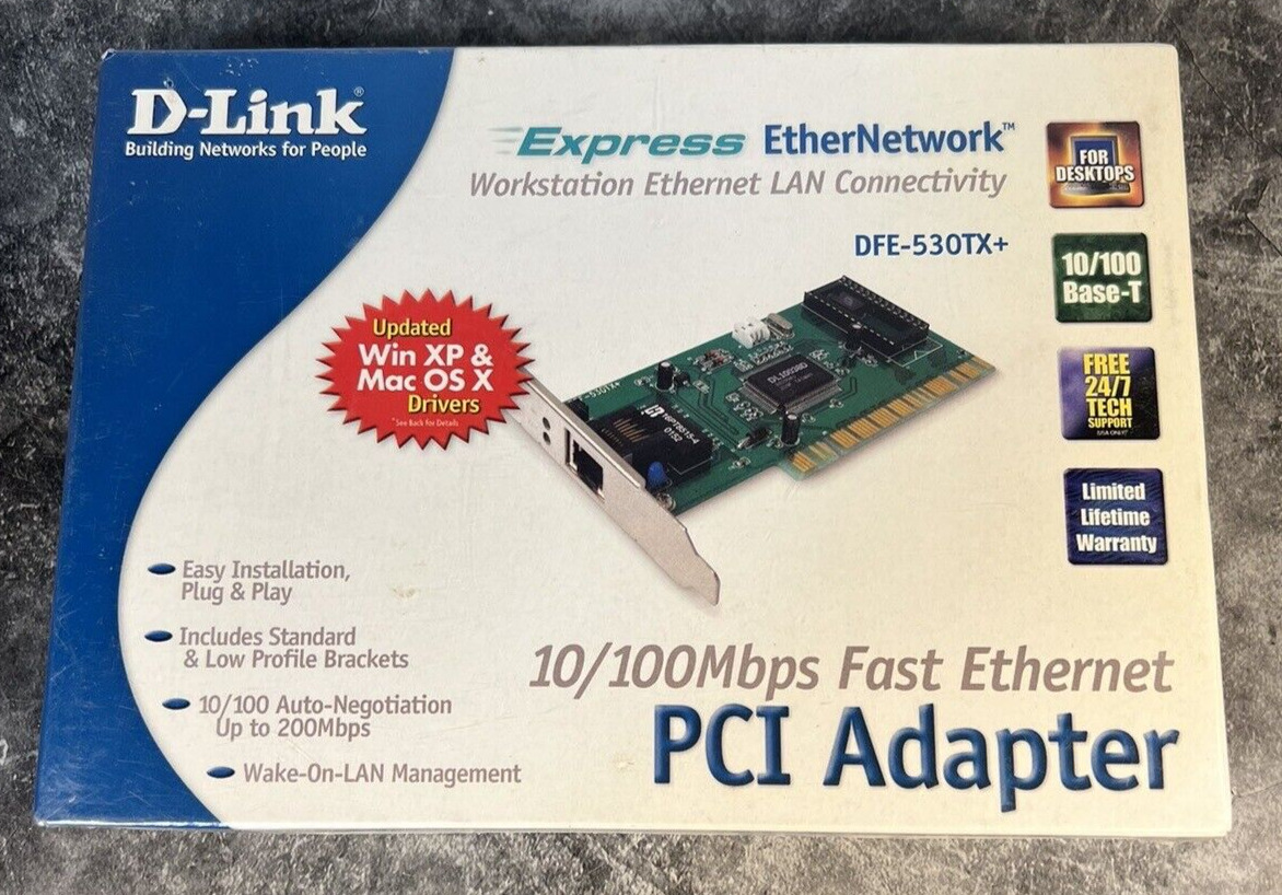 D-Link DFE-530TX+ 10/100 Mbps Fast Ethernet PCI Adapter Windows XP 2000 -NEW NOS
