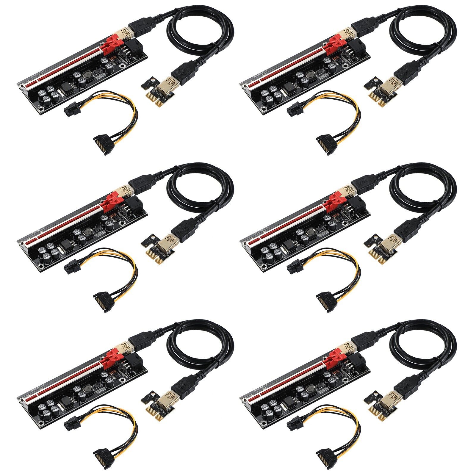 MZHOU 6PACK PCI-E 1X to 16X V009S-PLUS Riser Card with PCI-E 1X Plug-in Adapter