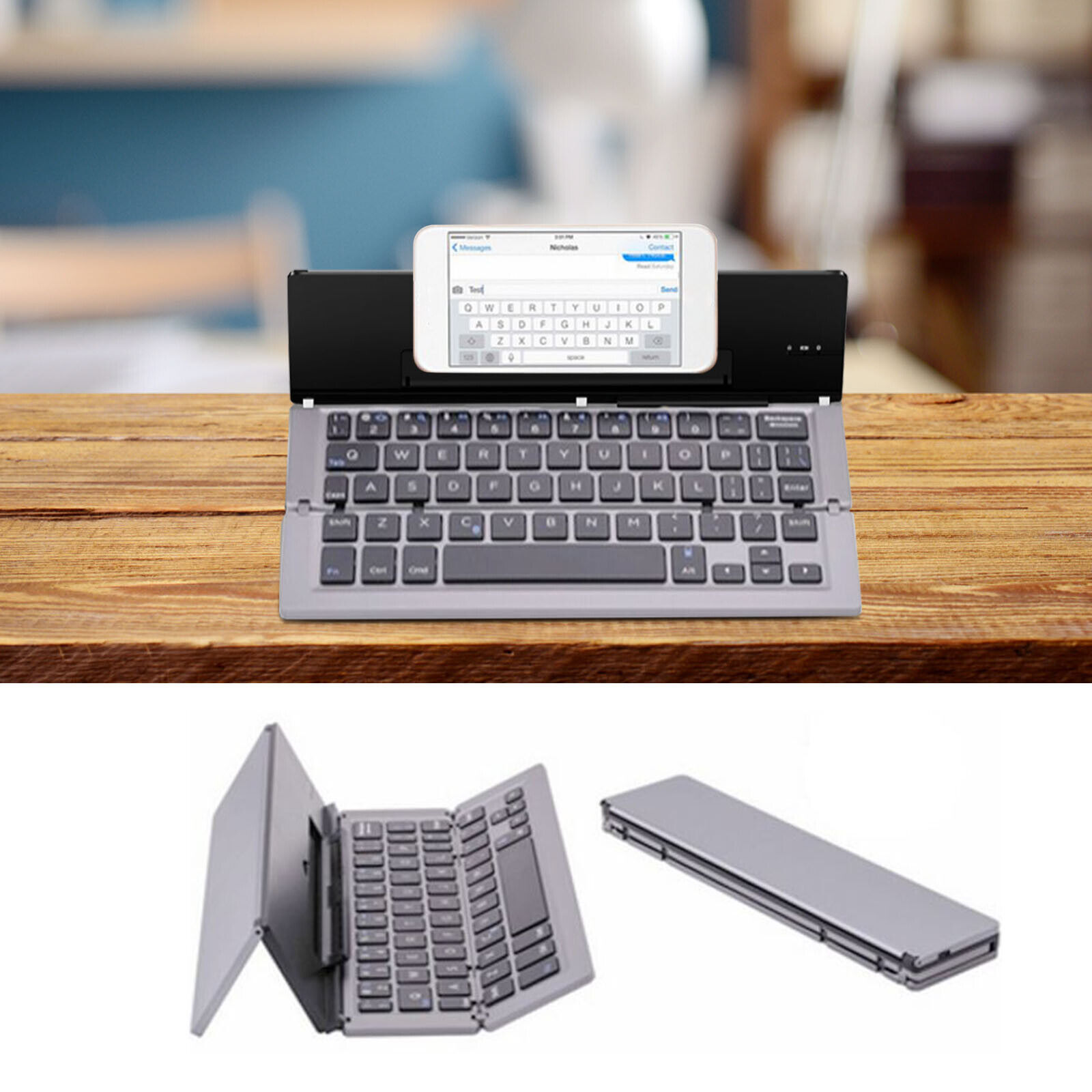Mini Portable Wireless Bluetooth Keyboard Aluminum Alloy Foldable Rechargeable