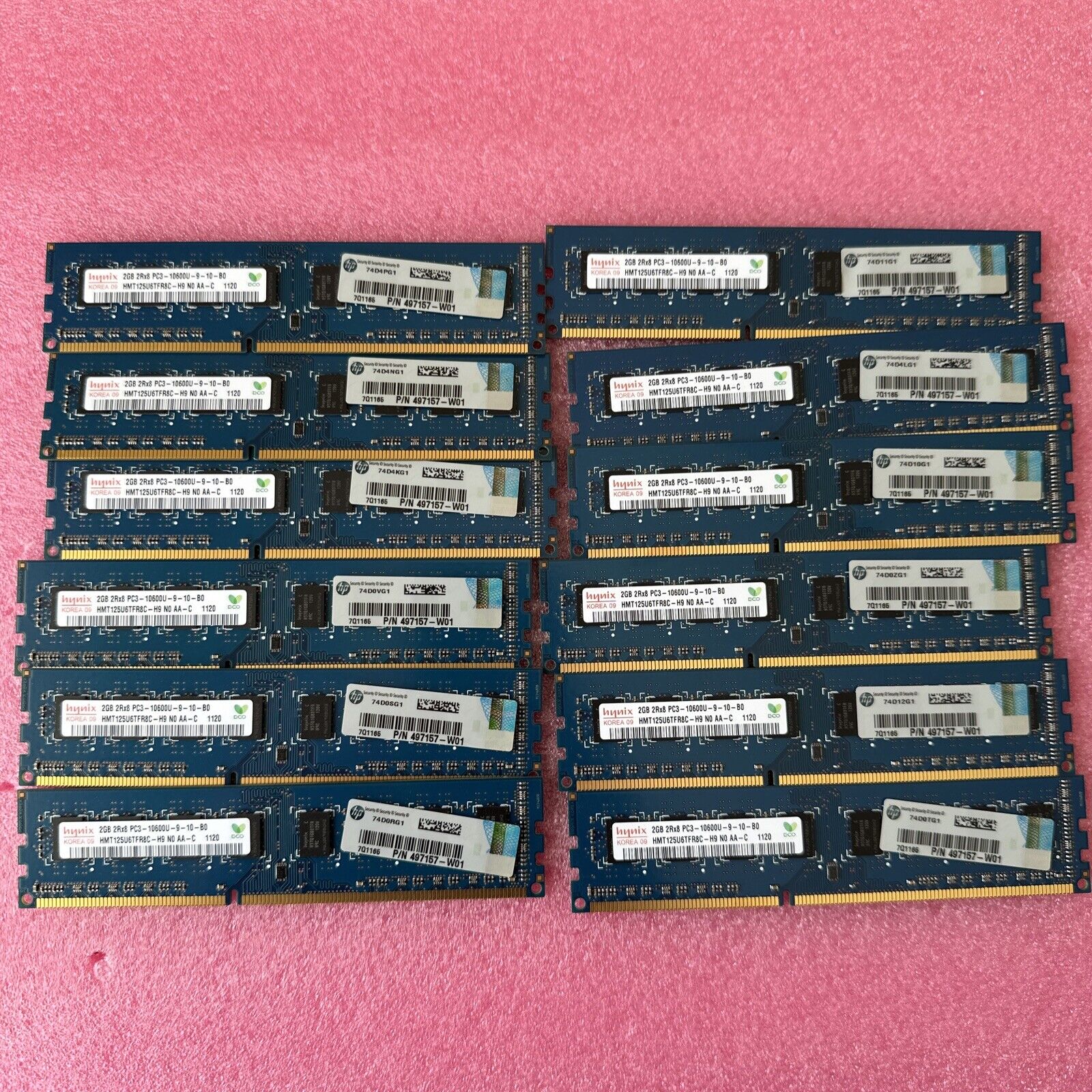 Lot of 12x 2GB PC3-10600 DDR3-1333MHz 240Pin Desktop Memory Module 497157-W01 HP