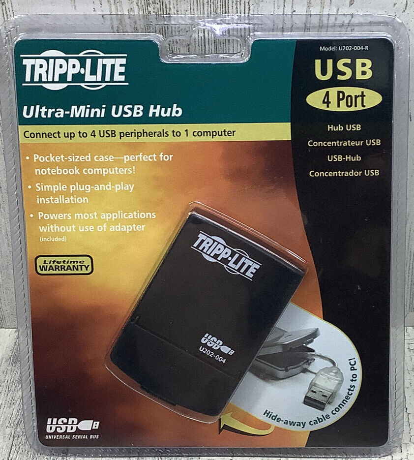 TRIPP-LITE, Portable USB Hub (4-Port) Model U202-004-R / Pocket Size