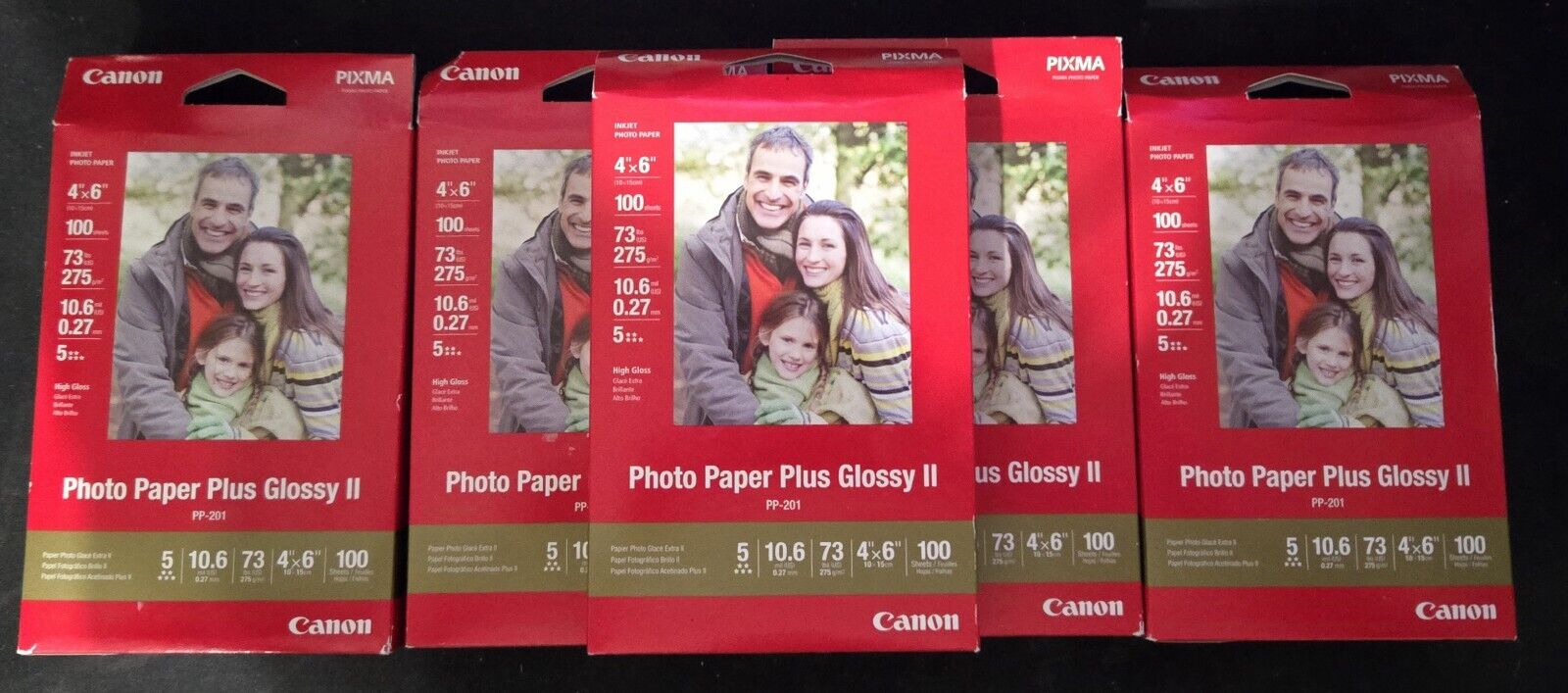 Lot Of 5 Canon PP-201 Pixma Photo Paper Plus Glossy II 4x6 NEW -Free Shipping