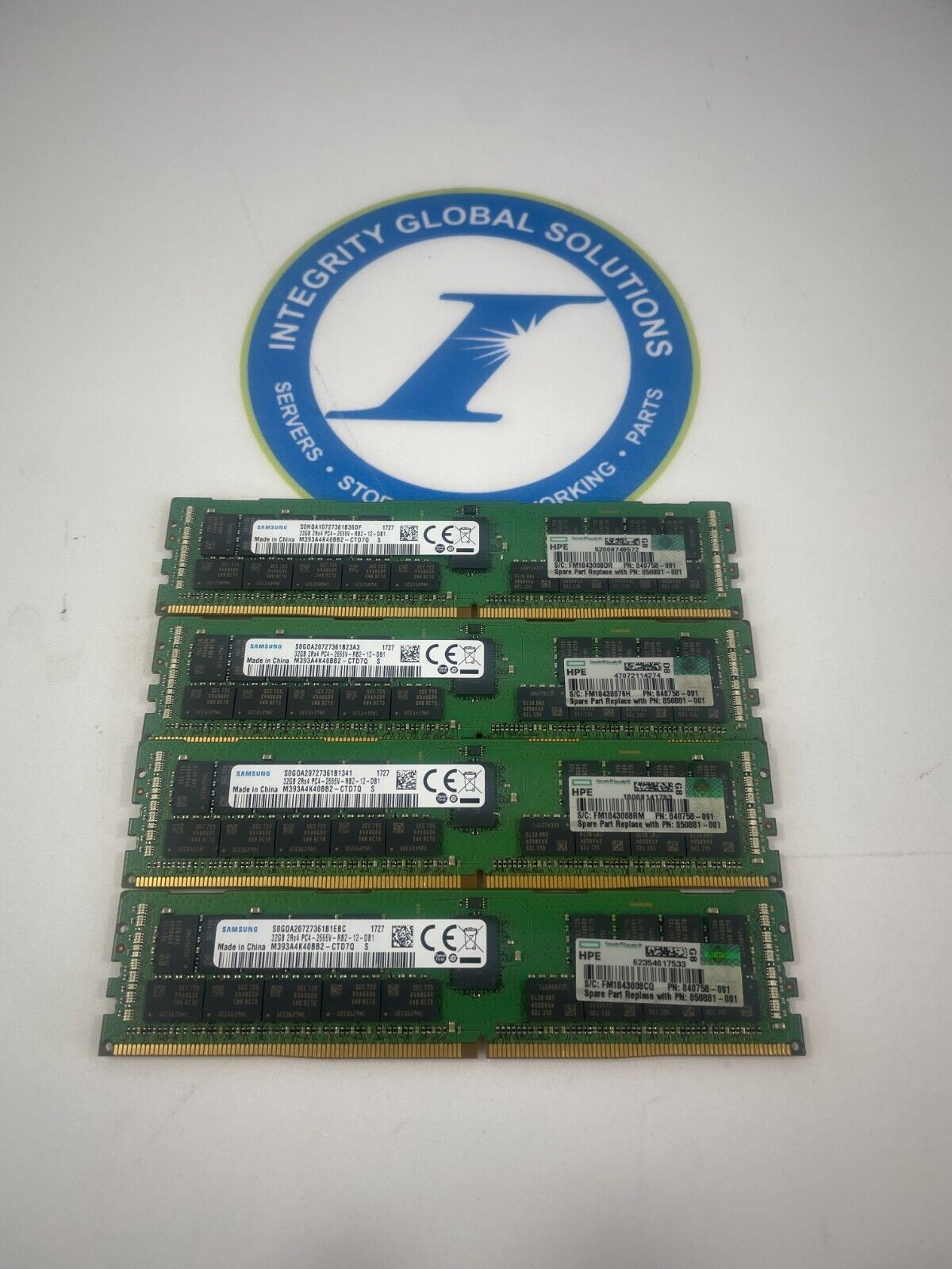 Lot of 4 - 840758-091 HPE 32GB 2RX4 PC4-2666V DDR4 MEMORY 850881-001 815100-B21