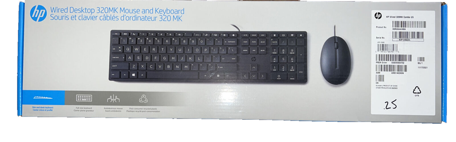 HP Wired Desktop 320MK Mouse and Keyboard,USB 9SR36AA#ABA