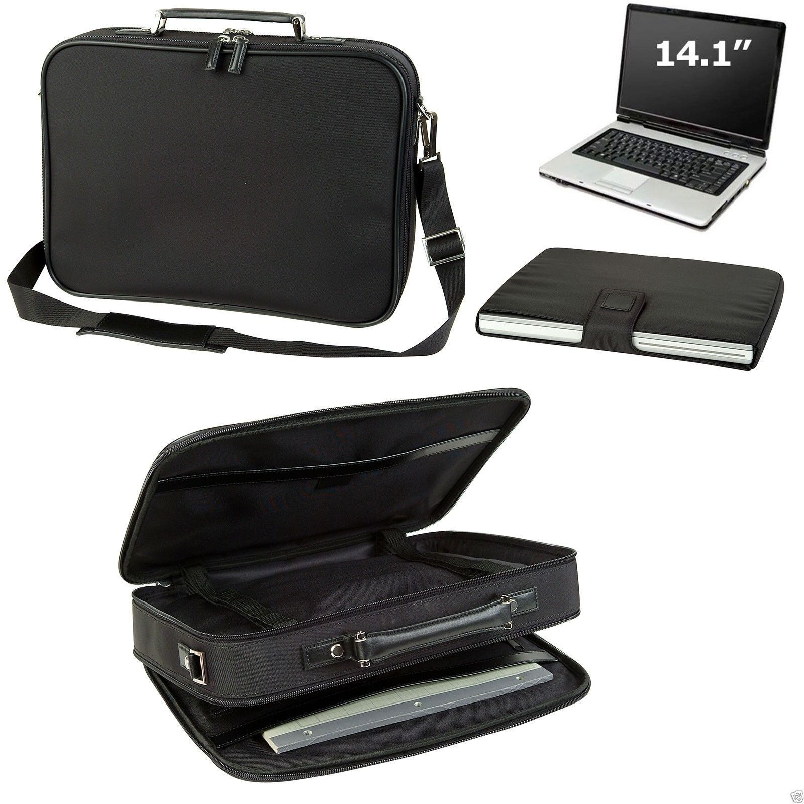 Executive Compu Briefcase Laptop Bag Case HIGH END W/Pocket Leather Trim, Black