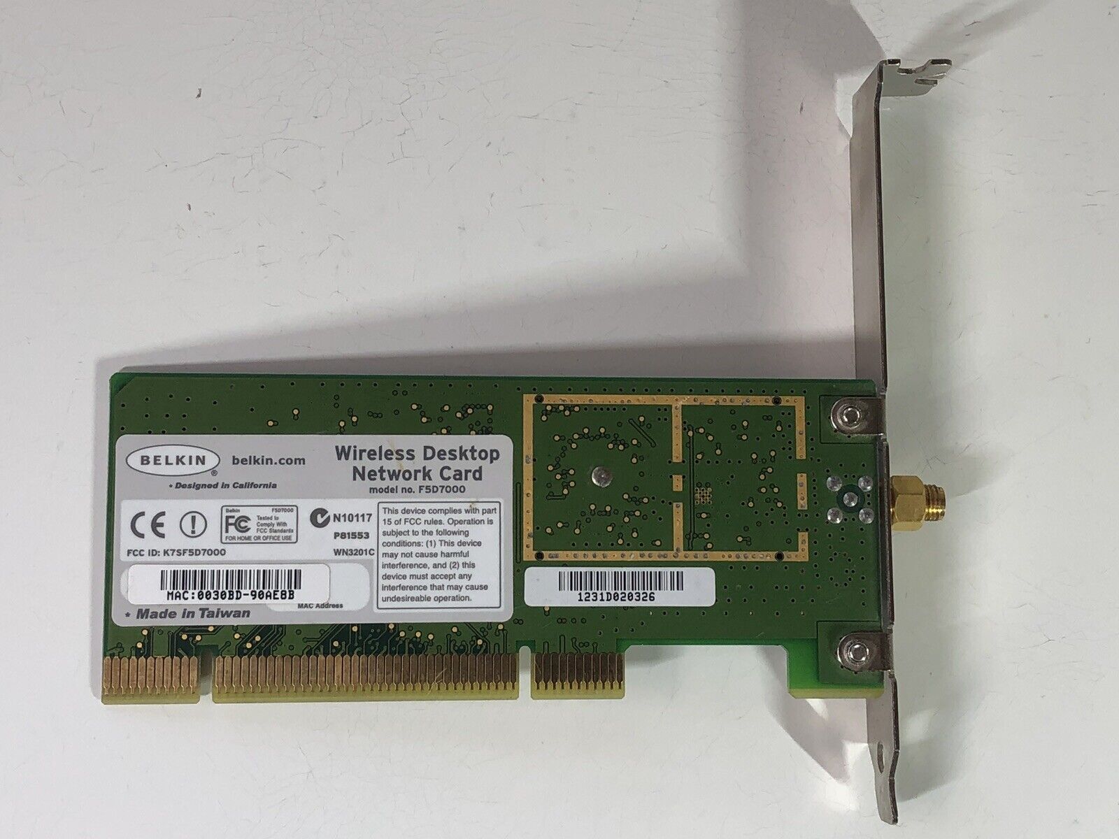 Belkin High-Speed Mode Wireless G Desktop Network Card PCI F5D7000 - No Antenna